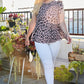 Plus Size Round Neck Back Button Leopard Print Top