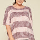 Stripe Printed Pleated Blouse Featuring A Boat Neckline And 1/2 Sleeves