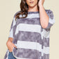 Stripe Printed Pleated Blouse Featuring A Boat Neckline And 1/2 Sleeves