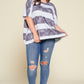 Stripe Printed Pleated Blouse Featuring A Boat Neckline And 1/2 Sleeves