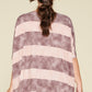 Stripe Printed Pleated Blouse Featuring A Boat Neckline And 1/2 Sleeves