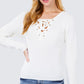 V-neck Eyelet Strap Back Sweater