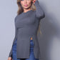 Sleek & Chic Fall Long Sleeve Slitted Top