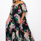 Tropical Printed Off Shoulder Pleated Maxi Dress