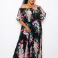 Tropical Printed Off Shoulder Pleated Maxi Dress