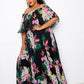 Tropical Printed Off Shoulder Pleated Maxi Dress