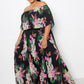 Tropical Printed Off Shoulder Pleated Maxi Dress