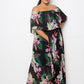 Tropical Printed Off Shoulder Pleated Maxi Dress