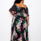 Tropical Printed Off Shoulder Pleated Maxi Dress