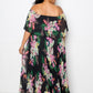 Tropical Printed Off Shoulder Pleated Maxi Dress