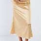 Satin Ruffle Waist Midi Skirt