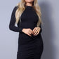 Sexy Long Sleeve Mock Neck Side Or Twist Ruching Dress