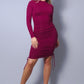 Sexy Long Sleeve Mock Neck Side Or Twist Ruching Dress