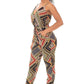 Boarder Print Wrap Drawstring Waist Jumpsuit