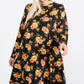 Floral Mock Neck Hidden Pocket Round Hem Midi Dress