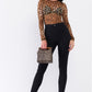 Brown Leopard Print Sheer Mesh Crew Neck Long Sleeve Bodysuit