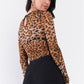 Brown Leopard Print Sheer Mesh Crew Neck Long Sleeve Bodysuit