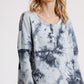 Tie Dye Round Neck Ribbed Button Front Top With Round Hem