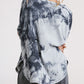 Tie Dye Round Neck Ribbed Button Front Top With Round Hem