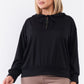 Plus Black Oversize High Neck Zip-up Detail Draw String Tie Hoodie Sweatshirt