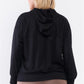 Plus Black Oversize High Neck Zip-up Detail Draw String Tie Hoodie Sweatshirt