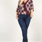 Plaid 3/4 Sleeve Top With Hi-lo Hem, V-neckline, And Relaxed Fit