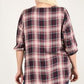 Plaid 3/4 Sleeve Top With Hi-lo Hem, V-neckline, And Relaxed Fit