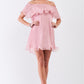 Pink Pleated Off-the-shoulder Double Layered Frill Trim Mini Dress