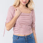 Elbow Slv Smocked Ruched Woven Top