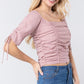 Elbow Slv Smocked Ruched Woven Top