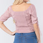 Elbow Slv Smocked Ruched Woven Top