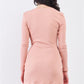 Tan Blush Ribbed Deep Plunge V-neck Asymmetrical Wrap Flare Hem Dress