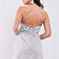 Light Grey Cotton Sleeveless Back Criss Cross Straps Square Neck Side Pockets Apron Mini Dress