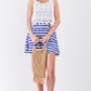 White & Navy Horizontal Striped Round Neck Sleeveless Floral Embroidery Layered Top Mini Dress