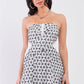 White & Black Floral Crochet Sleeveless Strapless Smock Back Detail Mini Dress