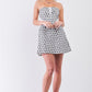 White & Black Floral Crochet Sleeveless Strapless Smock Back Detail Mini Dress