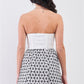 White & Black Floral Crochet Sleeveless Strapless Smock Back Detail Mini Dress