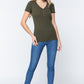 Short Slv V-neck Henley Knit Top