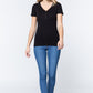 Short Slv V-neck Henley Knit Top