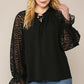 Zebra Burnout Sleeve Ruffled Neck Bubble Crepe Blouse