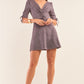 Charcoal Grey Suede Deep Plunge V-neck Gathered Detail Tight Fit Mini Dress