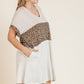 Linen Blend Short Folded Sleeve Animal Print Colorblocked V-neck Dress With Pockets