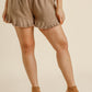 Linen Blend Elastic Waist Ruffle Hem Shorts With Pockets