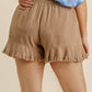 Linen Blend Elastic Waist Ruffle Hem Shorts With Pockets