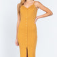 Fron Button Slit Rib Cami Midi Dress