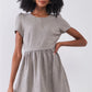 Silver Grey Floral Embroidery Round Neck Short Sleeve Mini Dress