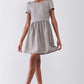 Silver Grey Floral Embroidery Round Neck Short Sleeve Mini Dress