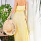 Adjustable Shoulder Strap Button Down Waist Elastic Bottom Contrast Lace Maxi Dress