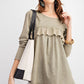 Long Sleeve Ruffled Detailing Oil Washed Knit Tunic