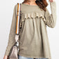 Long Sleeve Ruffled Detailing Oil Washed Knit Tunic